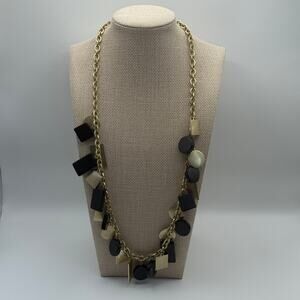 Kate Spade Saturday black‎ gold stone pendant necklace chunky mod statement